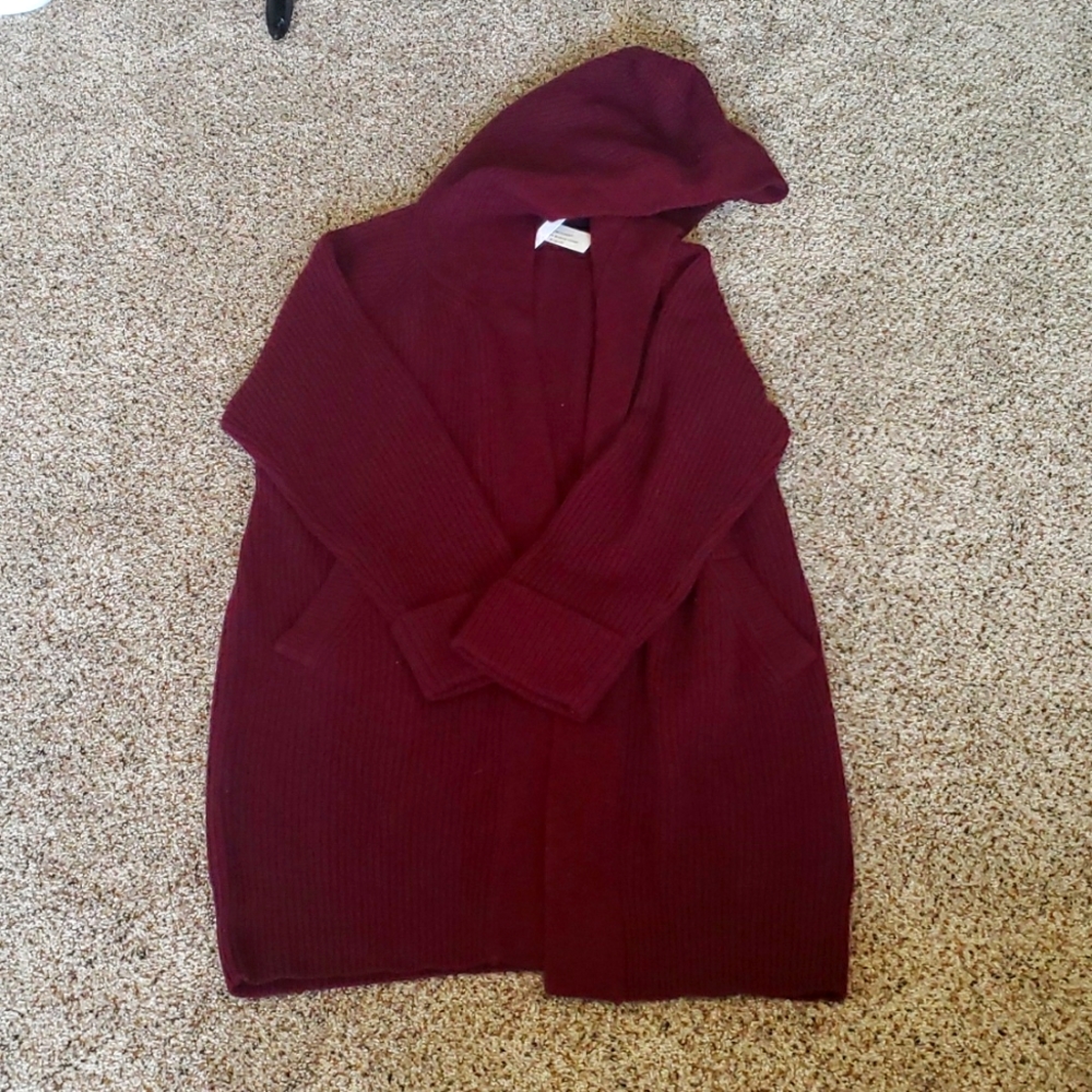CAARA burgundy hooded cardigan